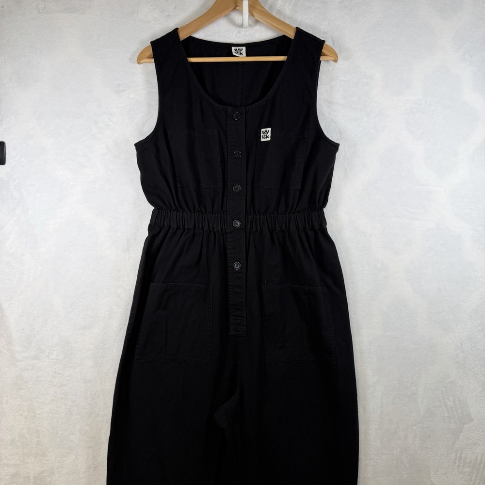 Lucy & Yak Juni V Neck Boilersuite Black Organic Cotton Sleeveless Jumpsuit L